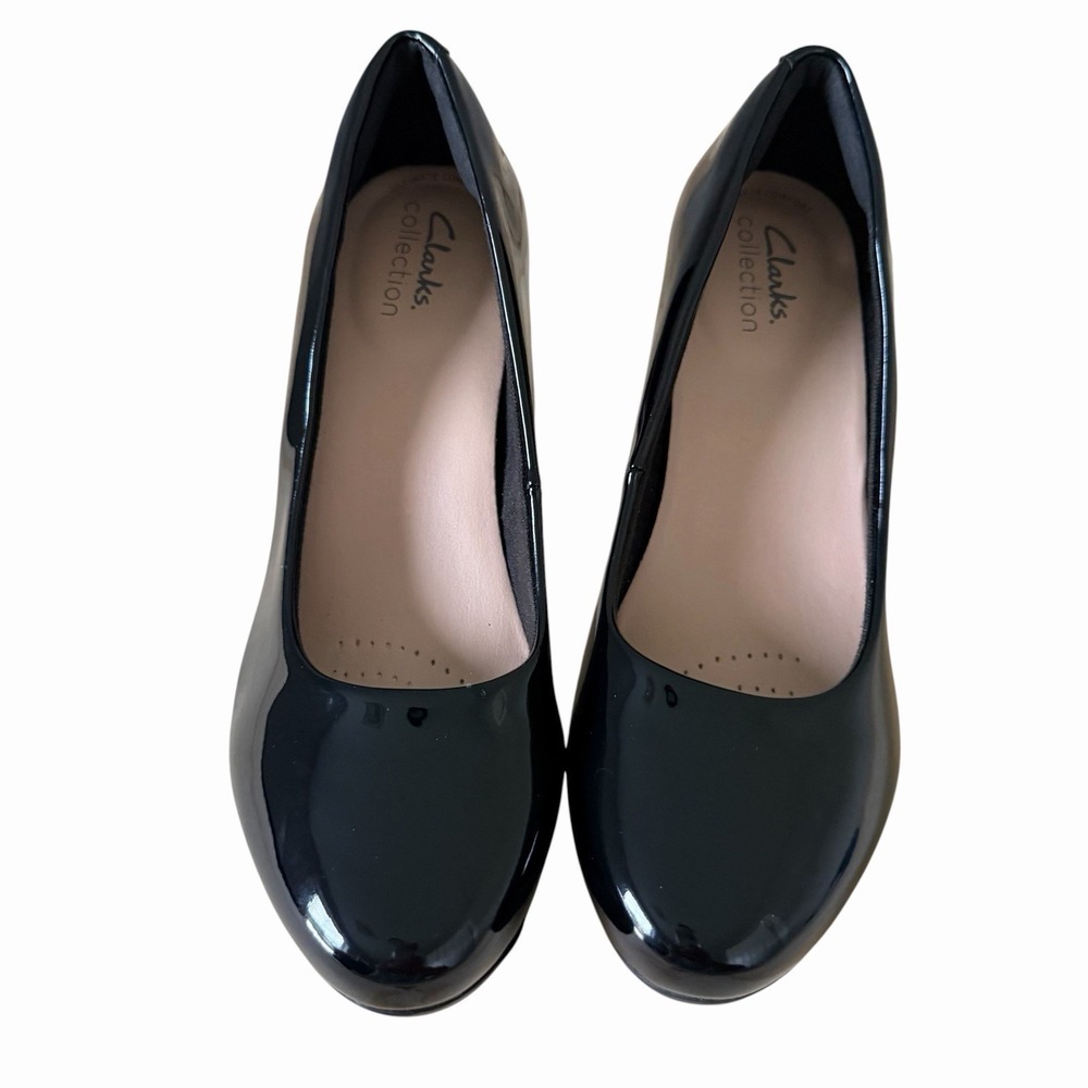 Clarks Collection Black Brier Dolly Patent Leather Heels Pumps Size 6 - Picture 2 of 10